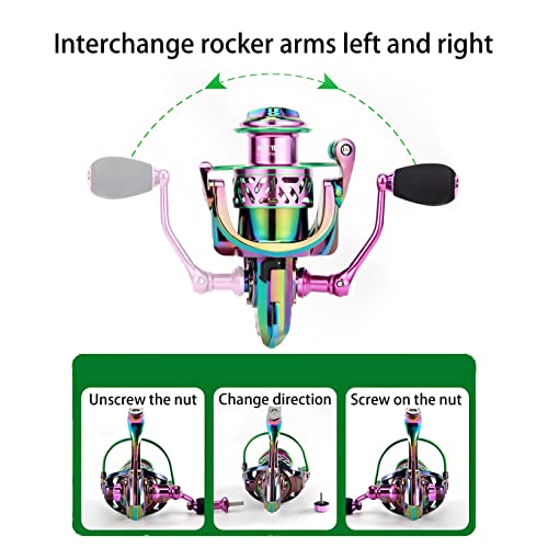 Spinning Reel, Colorful Fishing Reel 3 +1 Light Weight Ultra Smooth Powerful Spinning Reels, with CNC Line Management Graphite Frame, for Freshwater (1000)