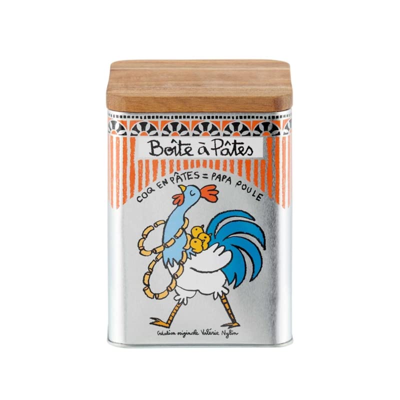 DLP Pasta Box with Wooden Lid, 14.5 x 10.5 x 10.5 cm, Metal/Wood, FOOD_STORAGE_CONTAINER