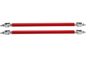 KIMISS Front Bumper Lip Splitter Strut Brace Rod Tie Support Bars Adjustable Universal 200mm Black (Set of 2) (Red)