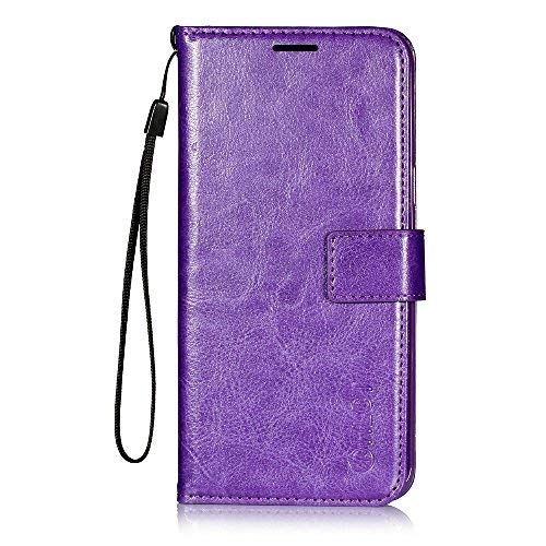 Samsung Galaxy S8 Plus Case, HLCT PU Leather Case, with Soft TPU Protective Bumper, Built-in Kickstand, Cash and Card Pockets (Purple)