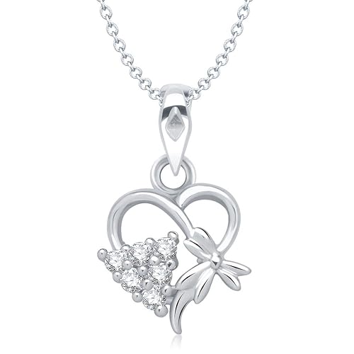 Vina Jewels Valentine Triangle Heart Shape Rhodium plated Pendant - P1192R [VKP1192R] [Jewellery]