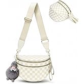Crossbody bags for women,Checkered crossbody bag,Checkered Bum bag,Large Pockets Sling Casual Travel Outdoor (Beige)