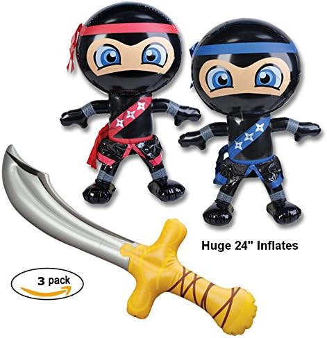 24" Inflatable Ninjas and Inflatable Ninja Sword Set of 3, 2 Ninjas 1 Sword.