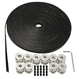 Drillpro 10Pcs 6mm 20Teeth Timing Pulley Wheel+GT2 10 Meters Timing Belt for 3D Printer
