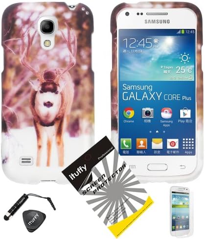 4 items Combo: ITUFFY (TM) LCD Screen Protector Film + Mini Stylus Pen + Case Opener + Design Rubberized Snap on Hard Shell Cover Faceplate Skin Phone Case for Samsung Galaxy S4 Mini i9190 / i9192 / i9195 / i9198 (Reindeer)