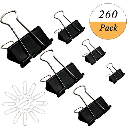 160pcs Binder Clips + 100pcs Paper Clips Clamp for Paper Binder Assorted Sizes (Black) - Thumbnail 6