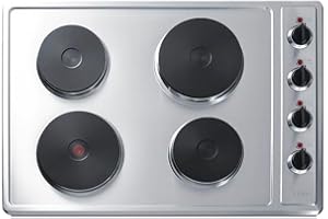 SUMMIT APPLIANCE Summit CSD4B300 30” Wide 230V 4-Burner Solid Disk Cooktop, Total 5500W, Durable Cast-Iron, Stainless-Steel Surface, Indicator Light, Push to Turn Knob, ADA Compliant (30-Inch)