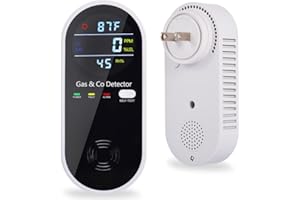 Combination Gas & Carbon Monoxide Detector Plug in Wall, WESHLGD Portable Natural Gas and Carbon Monoxide Detector for Travel, 4 in 1 CO and Gas Detector with Temperature Humidity Display - 1Pack