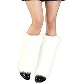 XEPST Faux Fur Fuzzy Leg Warmers Furry Boot Covers for Women, Large Size Warm Fuzzy Boot Cuff Fluffy Leg Warmer for Party Costumes, White