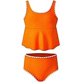 blibean Girls Swimsuits Two Piece Tankini Sets Ruffle Bathing Suit with Chest Pad Size 6-15 Years