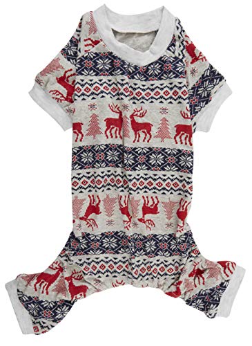 Lanyarco Cotton Grey Red Christmas Dog Pjs Jammies, Xmas Clothes Pet Pajamas Jumpshit for Small Pets Dog,12" Small