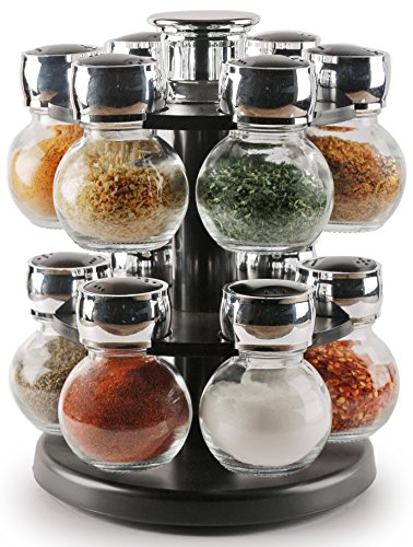 Palais Glassware Tournant Collection, Revolving Countertop Carousel Herb and Spice Rack with 3.5 Oz Glass Jars (Set of 12 Jars)