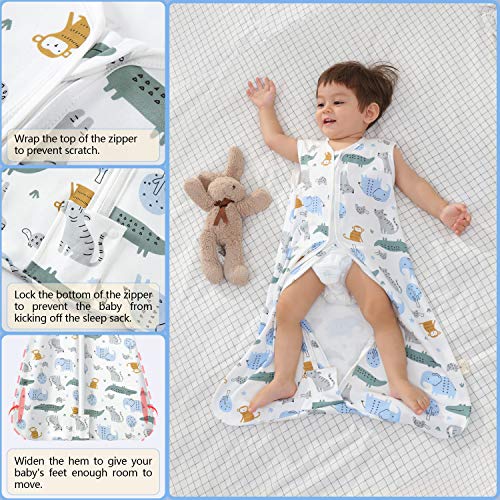 Mosebears Sleep Sack Baby Wearable Blanket with 2-Way Zipper,0.5 TOG Cotton Sleep Sack Unisex (Animal Club, S (0-6 Months))