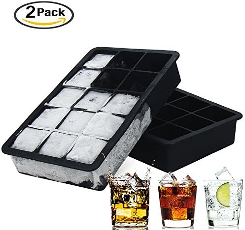 Ice Cube Mold Trays -15 Cubes DayBuy 2 Pack Silicone Black Ice Cube maker -Reusable BPA Free Safe For Cold Drink -Ice Candy Cake Chocolate Jelly Pudding Biscuits Ice cubes