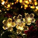 Solar String Lights, 26foot 50LEDs Waterproof Cherry Blossom Lights with 8 Modes, Solar Powered Outdoor Lights for Home Patio Lawn or Party Decorations, Warm White