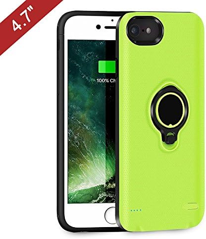 iPhone 6 / 6s /7 Battery Case, QueenAcc 2500mAh Portable Battery Charging Case Slim Extended Battery Pack Lightning Cable Input with Kickstand and Support Magnetic Car Mount Holder.(green, 4.7inch)