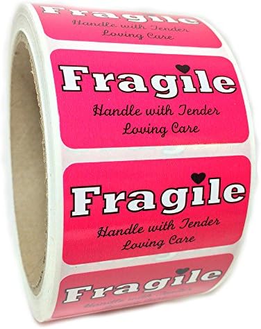 Pink "Fragile Handle with Tender Loving Care" Label - 1" by 2" - 500 ct