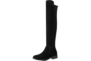 Shoe'N Tale Thigh High Over The Knee Boots for Women Flat Low Heel Fall Winter Stretch Suede Long Round Toe Boots
