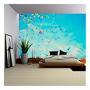 Colorful Helium Balloons in Flight - Removable Wall Mural | Self-Adhesive Large Wallpaper - 66x96 inches