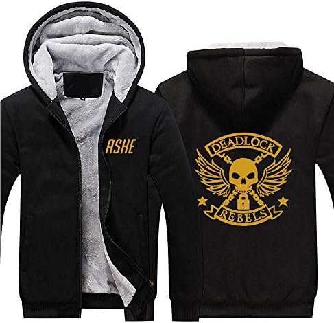 Shacon Cosplay Hoodie Skull Wings Lock Black Thick Fleece Zip up Sweatshirts
