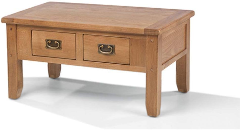 Monaco Rustic Oak Small Coffee Table With Drawers Rustic Natural