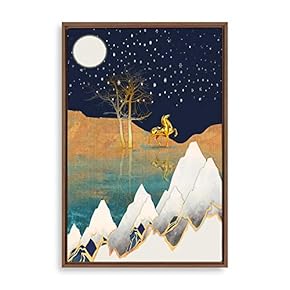 Framed Canvas Home Artwork Decoration Natural Landscape Silver Moon Canvas Wall Art for Living Room, Bedroom - 16x24 inches