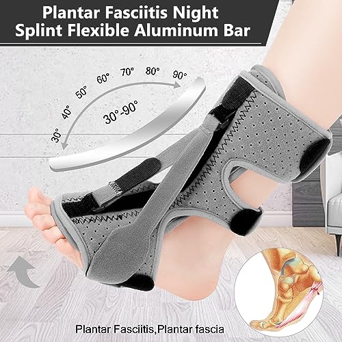 exhood Upgraded Plantar Fasciitis Night Splint, 3 Adjustable Straps Plantar Fasciitis Relief Braces for Achilles Tendonitis, Foot Drop & Heel Spur Pain Relief Day & Night (Elephant Grey)