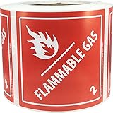 Hazard Class 2 D.O.T. Flammable Gas Labels 4x4 Inch Square 500 Adhesive Labels