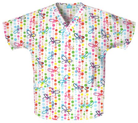 Scrub H.Q. by Cherokee Women's V-Neck 2 Pocket Butterfly Dots Print Scrub Top Medium Print