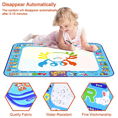 Morfone Aqua Magic Mat, Doodle Drawing Board Kids Water Painting Mat 40 X 29 Inch Educational Toys for Age 3 4 5 6 7 8 Girls Boys Toddlers ( Bonus Make-a-face Sticker Sheets ) - Thumbnail 2