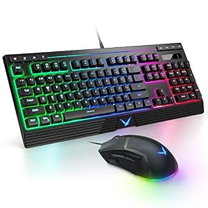 Wired Backlit Keyboard and Mouse Combo, TopMate LED Rainbow Light Up Gaming Keyboard and Mouse Set, 6400DPI RGB Gaming…