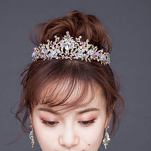 BCDshop_hairband clearance Bride Bridesmaids Elegant Crystal Crown Flower Tiara Headband Earing Set Ladies Headdress for Wedding Party (Gold)
