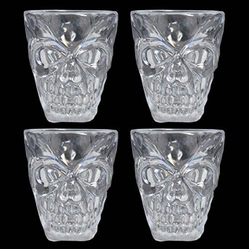 Halloween Set of 4 'Skull' Clear Plastic Shot Glasses