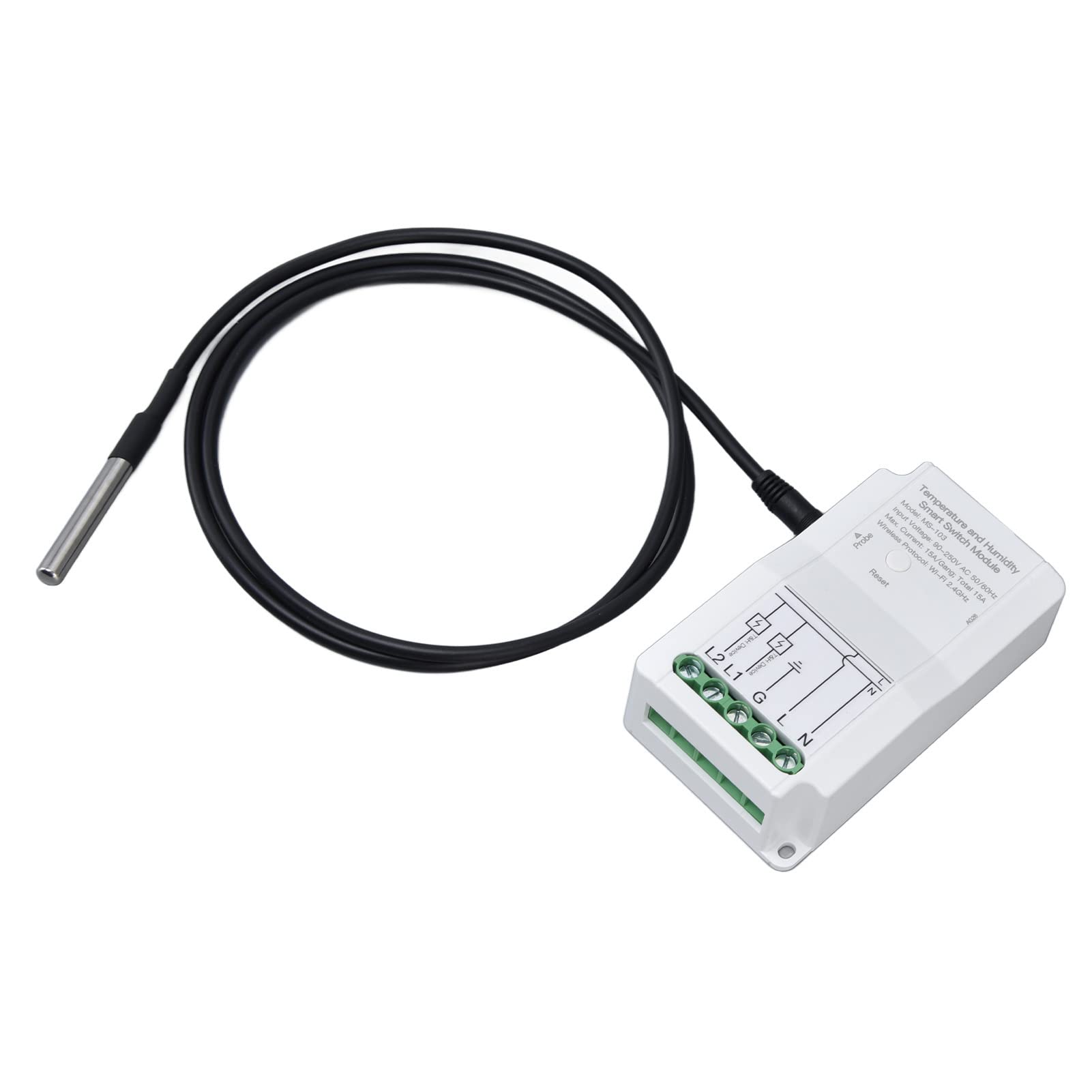 AUNMAS Temperature Humidity Switch Module, 96.5x55x28.5mm 90-250V AC 50/60Hz 15A WiFi Temperature Humidity Switch Module with Temperature Probe