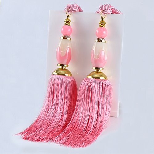 BERTERI 1 Pair Decorative Living Room Curtain Rope Tieback with Tasselsï¼Œ Elegant Pink Curtain Beads Tassels Holdback Window Treatment Accessories