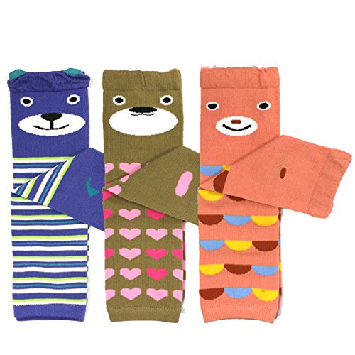 Bowbear Baby 3-Pair Leg Warmers, Bears in Stripes, Dots, Hearts