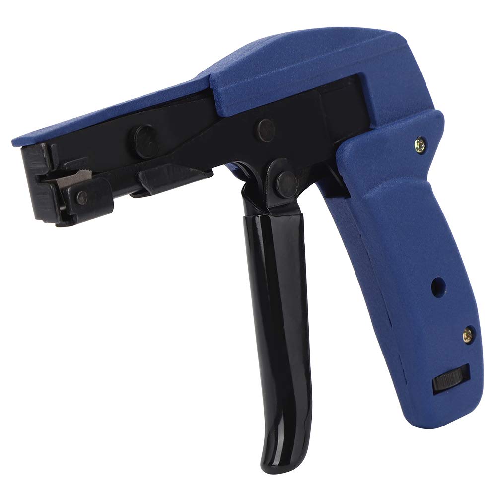 Professional Cable Tie Gun, Chrome Vanadium Alloy Steel, Blue, 156 x 128 x 13mm, for Electrical Wiring & Automotive Applications, Nylon Plastic Fastening Tool