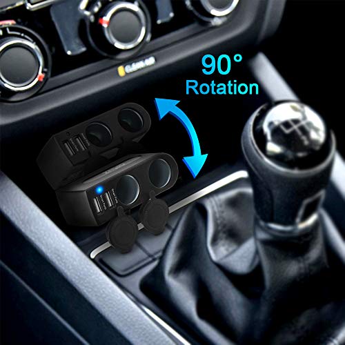 Dual Socket Car Cigarette Lighter, DC12V/24V USB Car Charger Multi-Functions Car Adapter-Insert New 10A Fuse Safe & Smart IC Rapid Car Splitter Conveter - Thumbnail 4