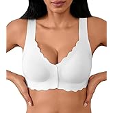 KIUGCO Front Closure Bras for Women No Underwire Seamless Wireless Push Up Full Coverage Comfort Tshirt Bras