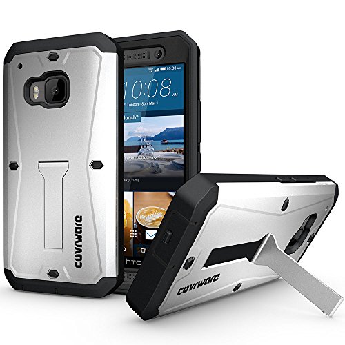 HTC One M9 case, COVRWARE [ Vault Series ] Full-body Tank Armor Protective Case with (Built-in Screen Protector) and Kickstand for HTC One M9 (2015 Release) - Retail Package - Black/Silver