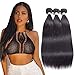 Allrun Hair Brazilian Straight Human Hair 3 Bundles (16 18 20inch) Unprocessed Virgin Human Weave Hair Natural Black for Women 95-105g/1 Bundles