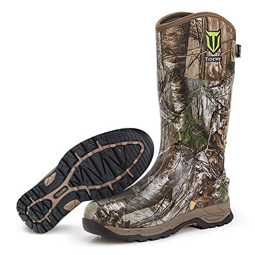 TIDEWE Rubber Hunting Boots, Waterproof Insulated Realtree Xtra Camo