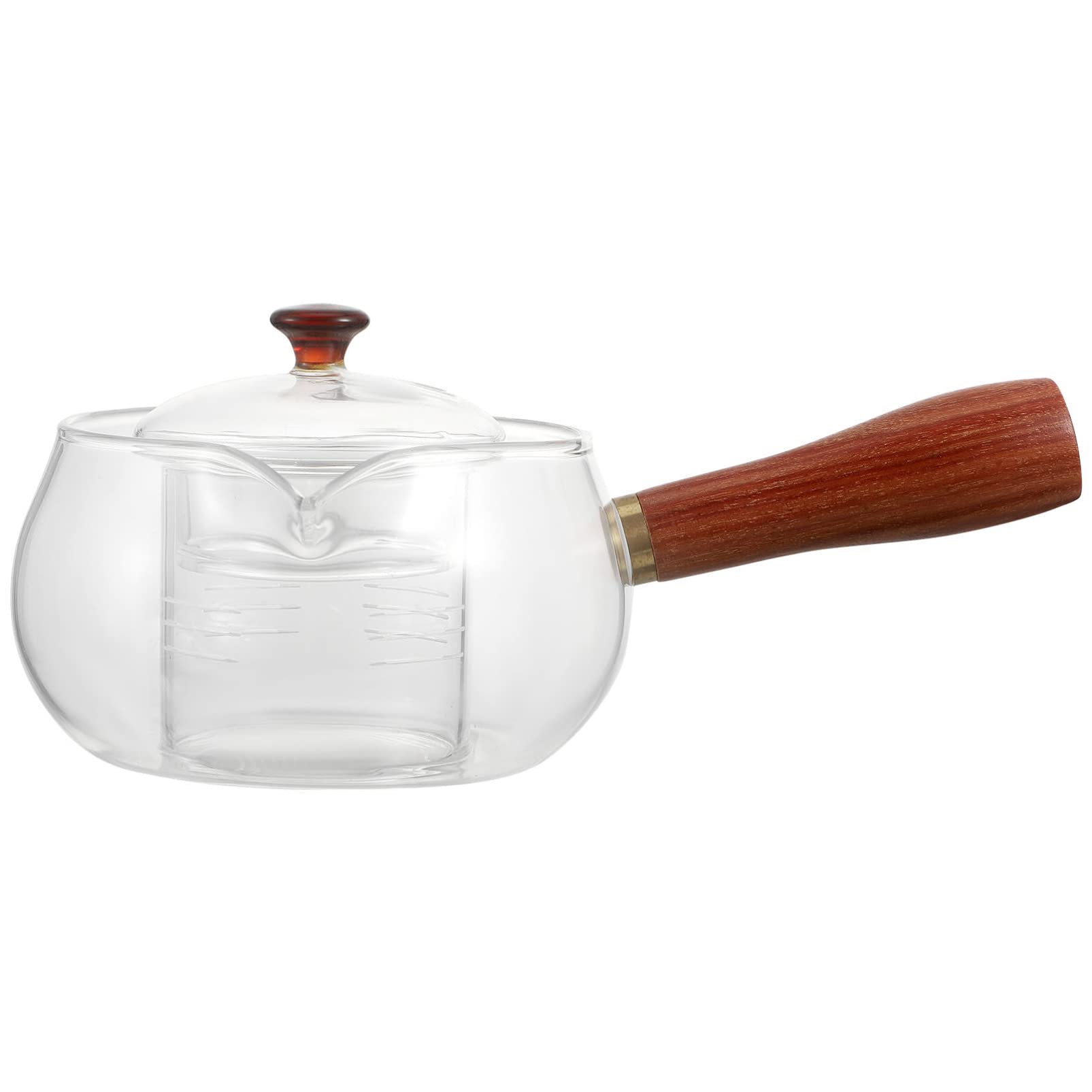 Luxshiny Glass Teapot with Infuser Japanese Teapot with Wooden Handle Stovetop Safe Blooming and Loose Leaf Tea Maker for Home Kitchen (Transparent) 300ml