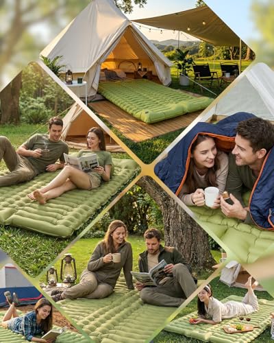 Rgaden Camping Double Sleeping Mat, Ultralight Inflatable Sleeping Mat with Integrated Cushion and Foot Pump, Compact Camping Sleeping Mat, Waterproof for Trekking, Backpacking, Travel and Tent