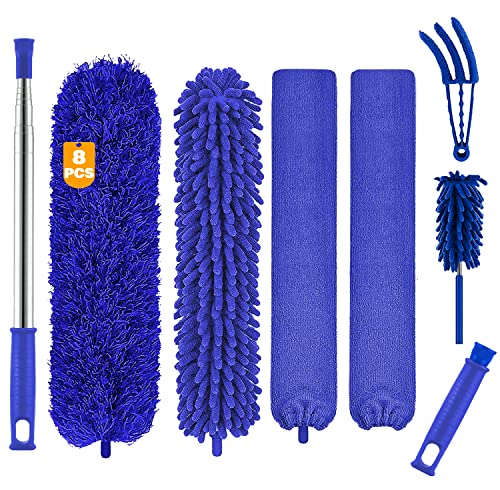 Buysenton Mikrofaser-Staubwedel, 8 Stück Staubwedel mit 254,4 cm Teleskop-Verlängerungsstange, wiederverwendbar, biegbar, waschbar, leicht, Staubwedel