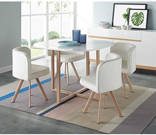 Generique Lund Ensemble Table A Manger 4 Personnes En Metal Decor Chene Plateau Blanc 4 Chaises Simili Blanc Scandinave L100 X L Amazon Fr Cuisine Maison