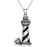 ROMANTICWORK Lighthouse Necklace 925 Sterling Silver Black Decoration Daughter Pendant Jewelry for Friends Wife Birthday Gift