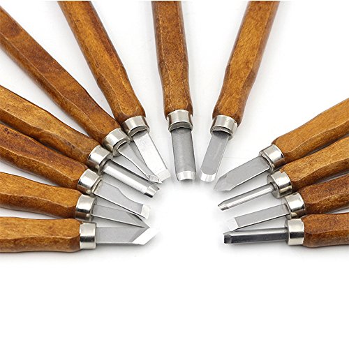 12 Set Carbon Steel Wood Carving Tools Kit - Kids & Beginners with Reusable pouch(HM0014)