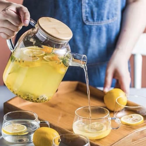 Brocca in Vetro con Coperchio, Caraffa per Acqua in Vetro Resistente Al Calore da 1,8 Litri 61oz con Manico per Bevande Calde e Fredde, Caraffa da Frigo in Vetro con Frusta — foto 5 di 8