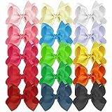 Habibee Kids Toddlers Grosgrain Ribbon Hair Bows for Girls 6 Inches Baby Girl Hair Clips Bow Accessories Set of 15